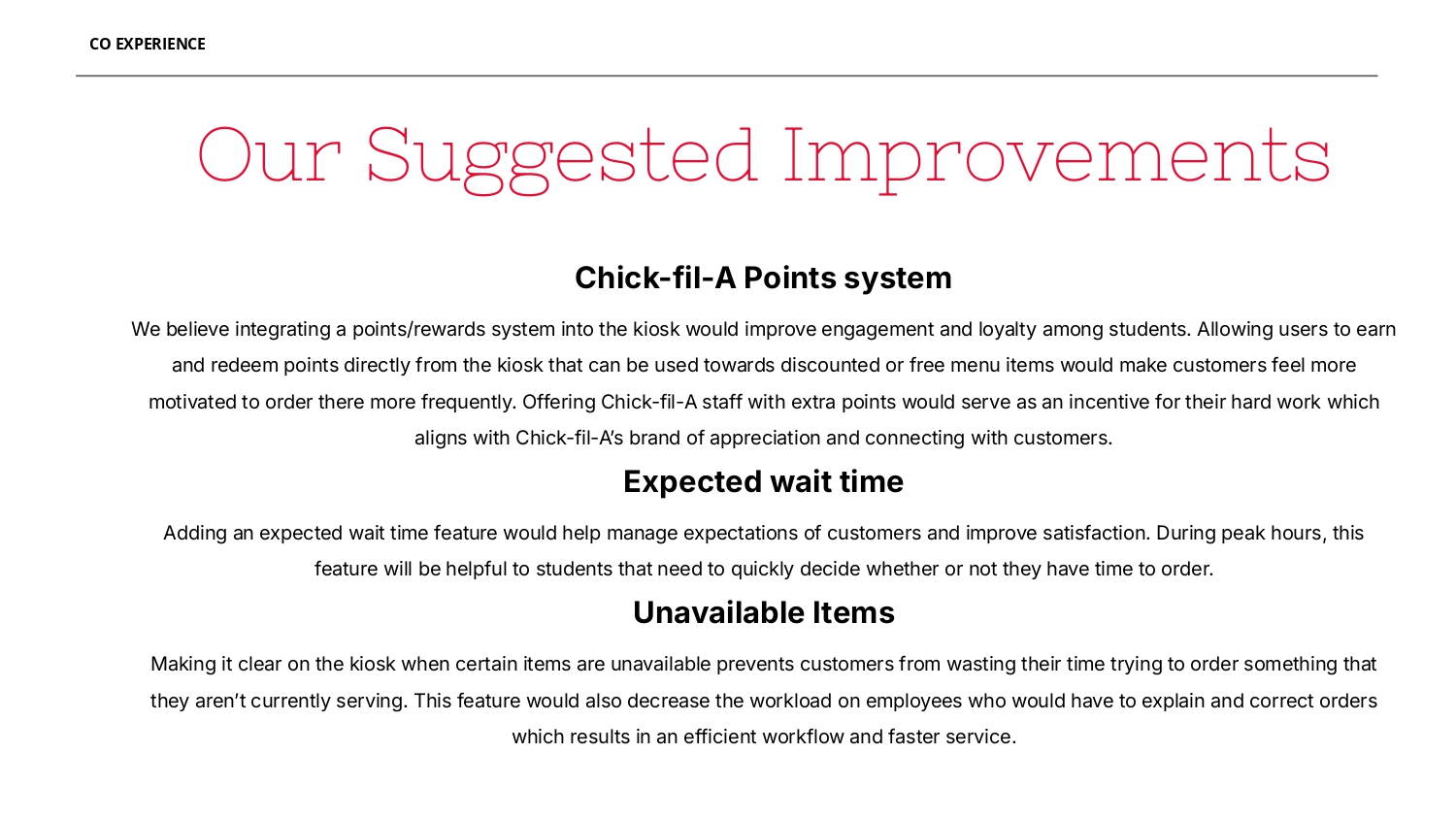 Suggested Improvements