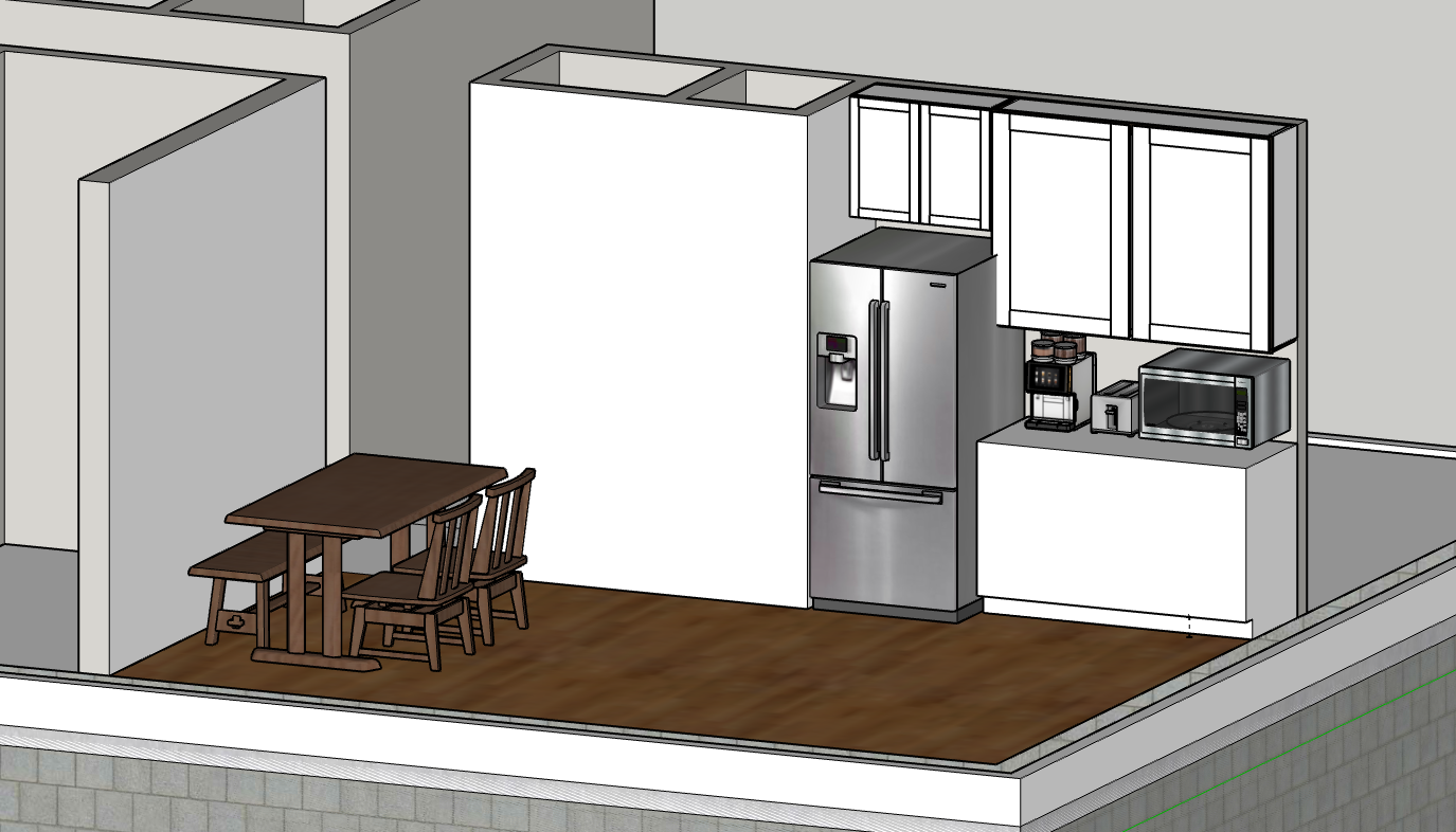 Kitchen Back View - Counter space and storage areas from different angle