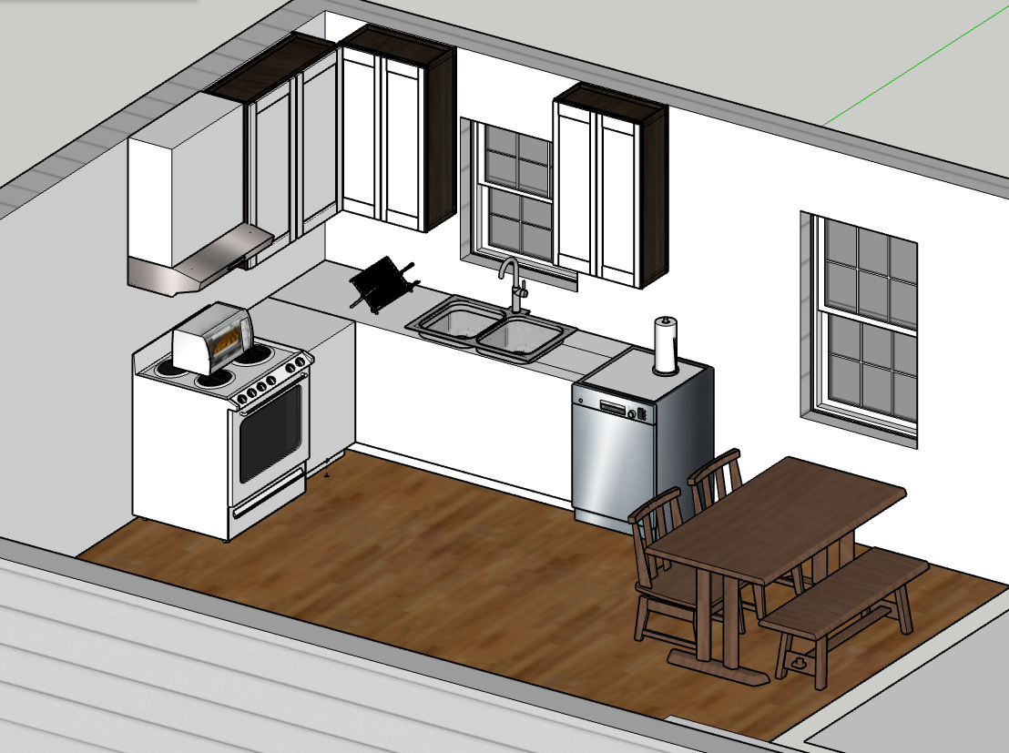 Kitchen Front View - Functional layout with standard appliances and cabinets
